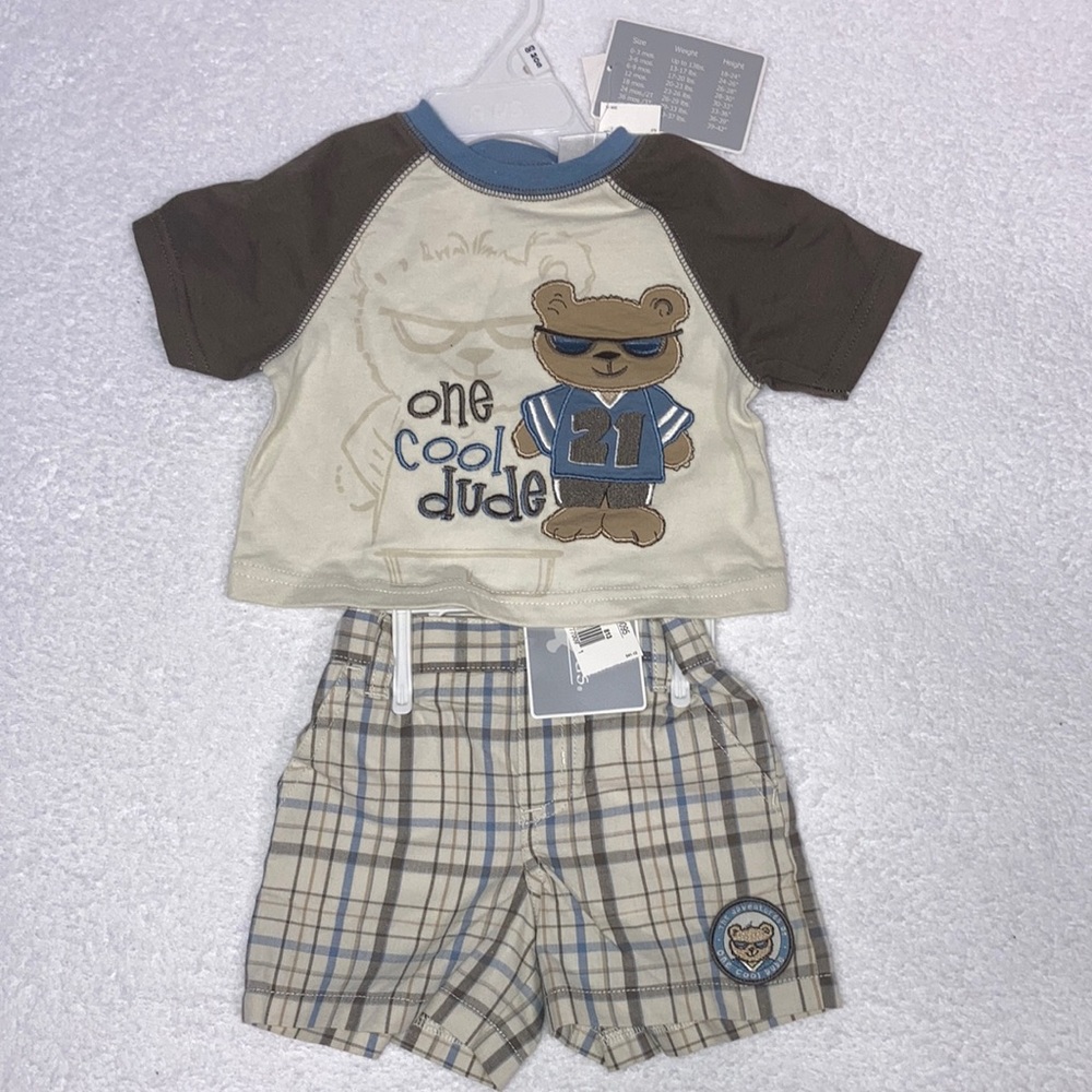Nwt koala kids “one cool dude” summer short set 0/3m